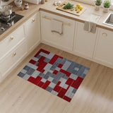 Modern Abstract Geometric Red and Grey Washable Area Rug - Non-Slip Low Pile