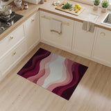 ODIKA Modern Abstract Wavy Pink & Burgundy Washable Area Rug - Low Pile Non-Slip Pet Friendly Carpet