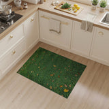Lush Green Grass Area Rug with Autumn Leaves