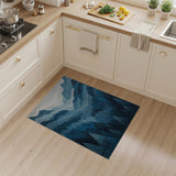 Serene Layered Blue Mountains Forest Rug