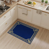 Ornate Navy Blue Gold Border Area Rug