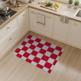 Red White Scalloped Checkered Area Rug