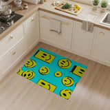 Playful Yellow Smiley Faces Teal Area Rug