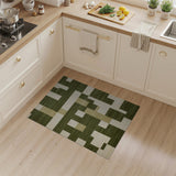 Olive Green Geometric Block Area Rug