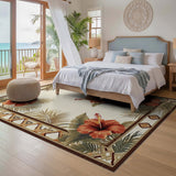 ODIKA Tropical Hibiscus Washable Low Pile Area Rug, Non-Slip & Pet Friendly Tropical Decor