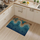 Coastal Blue Teal Wave Ripple Area Rug