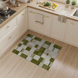 Green Olive Green Geometric Block Area Rug