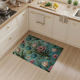 Teal Tulip Floral Vintage Area Rug
