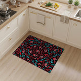 Whimsical Red Mushroom Teal Leaf Area Rug