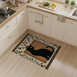 Mystical Black Cat Floral Border Area Rug