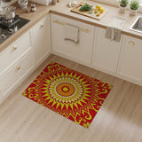Vibrant Red Sunburst Mandala Area Rug