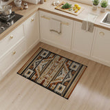 Washable Southwestern Geometric Tribal Low Pile Area Rug - Brown and Beige