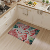 Vibrant Pink Flamingo Flock Tropical Leaves Rug