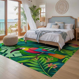 ODIKA Tropical Jungle Parrot Washable Rug - Low Pile Non-Slip Botanical Area Rug