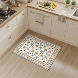 Teal Floral Vintage Washable Area Rug