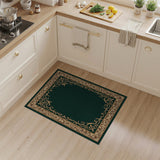 Elegant Green Area Rug with Ornate Gold Floral Border