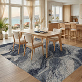 Navy Blue Marble Swirl Area Rug