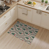 Festive Fir Trees Holly Berries Area Rug
