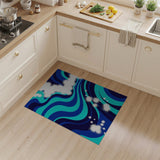 Blue Teal Abstract Wave Area Rug with Starbursts