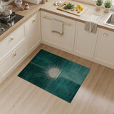 Teal Sunburst Over Waves Geometric Rug