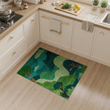 Teal Sky Green Forest Mountain Geometric Rug