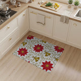 Festive Red Poinsettia and Gold Bells Area Rug