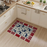 Festive Navy Reindeer Snowflake Red Border Area Rug