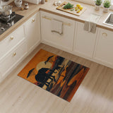 Savanna Elephants Sunset Orange Area Rug