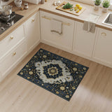 Navy Persian Medallion Area Rug with Gold Florals