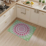 Pink Lotus Mandala Area Rug with Green Leaves