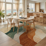 Washable Abstract Wavy Area Rug - Green & Earth Tones, Non-Slip Low Pile