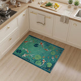 Floral Vintage Teal Koi Fish Lotus Pond Area Rug