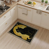 Mystical Black Cat Golden Moon Area Rug