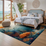 ODIKA Washable Watercolor Underwater Coral Reef Low Pile Area Rug