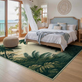 ODIKA Vintage Tropical Palm Tree Washable Rug - Low Pile Non-Slip Area Rug
