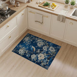 Navy Blue Peony and Bluebird Oriental Area Rug