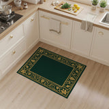 Emerald Green Ornate Gold Leaf Border Area Rug