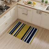 ODIKA Washable Navy Blue & Gold Striped Area Rug - Low Pile & Non-Slip