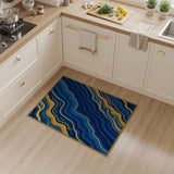 Navy Blue Gold Wave Abstract Area Rug