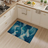 Blue and Teal Dynamic Ocean Waves Blue Teal Area Rug
