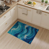 Teal Ocean Waves Abstract Area Rug