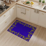 Royal Blue Gold Fleur-de-Lis Ornate Border Rug