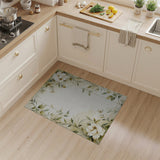Elegant White Gardenia Greenery Watercolor Rug