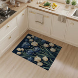 Navy Tulip Bouquet Area Rug in Blue Ivory