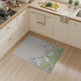 Cute Bunny Family Pink Flowers Kids Area Rug