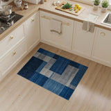 Navy Blue Grey Geometric Block Area Rug