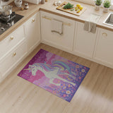 Magical Unicorn Kids Area Rug with Stars Flowers