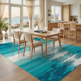 Abstract Teal Ripple Area Rug