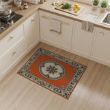 Vibrant Orange Persian Area Rug with Teal Fleur-de-Lis Border