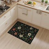 Black Floral Area Rug with Red Camellias White Blooms